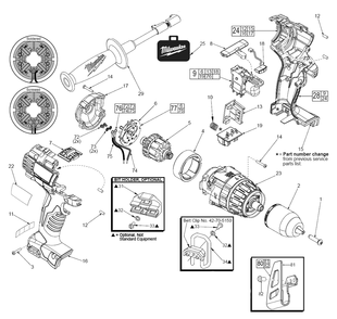Fig-0 Diagram and Parts List for 2602-059 D37C Milwaukee Cordless Drill