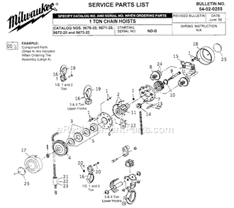 Page A Diagram and Parts List for 9670-20 SER ND-B Milwaukee Hoist & Winch