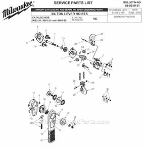 Page A Diagram and Parts List for 9682-20 SER YC Milwaukee Hoist & Winch