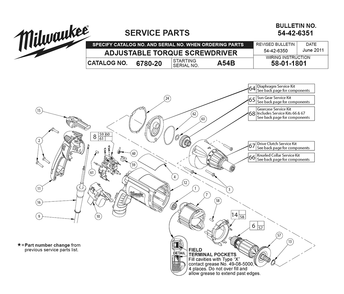 Fig-0 Diagram and Parts List for 6780-20 A54B Milwaukee Electric Drill