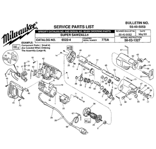 Fig-0 Diagram and Parts List for 6522-4 775A Milwaukee Saw