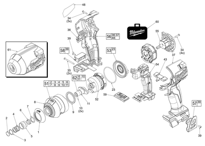 Fig-0 Diagram and Parts List for 2853-20 J57A Milwaukee Impact Driver