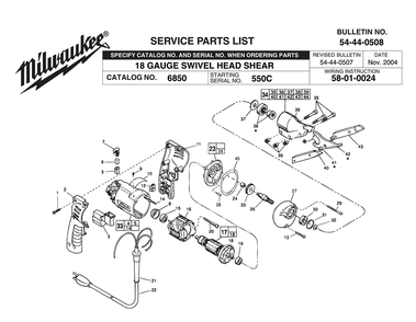 Fig-0 Diagram and Parts List for 6850 550C Milwaukee Nibbler & Shears