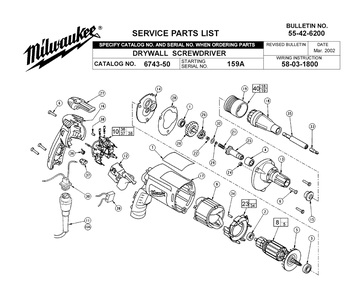 Fig-0 Diagram and Parts List for 6743-50 159A Milwaukee Electric Drill