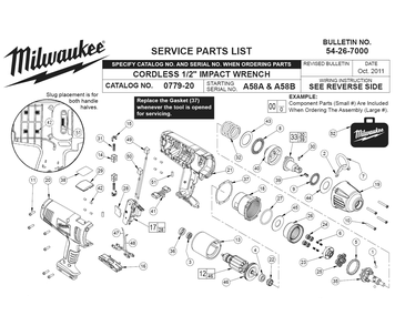 Fig-0 Diagram and Parts List for 0779-22 A58B Milwaukee Impact Driver