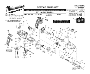 Fig-0 Diagram and Parts List for 5378-20 897H Milwaukee Electric Drill