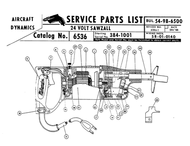 Fig-0 Diagram and Parts List for 6536 384-1001 Milwaukee Saw