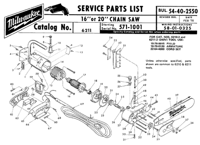 Fig-0 Diagram and Parts List for 6211-2 571-1001 Milwaukee Saw
