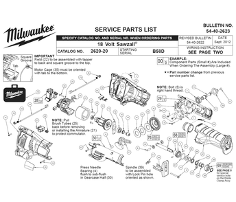 Fig-0 Diagram and Parts List for 2620-21 B58D Milwaukee Saw