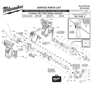 Fig-0 Diagram and Parts List for 2412-22 E31A Milwaukee Hammer Drill