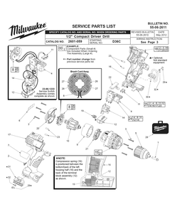 Fig-0 Diagram and Parts List for 2601-059 D36B Milwaukee Cordless Drill