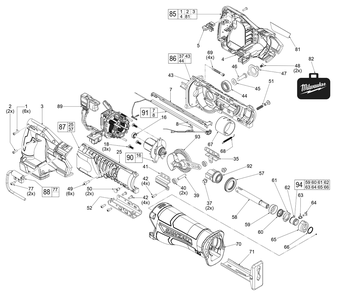 Fig-0 Diagram and Parts List for 2821-20 L37A Milwaukee Reciprocating Saw
