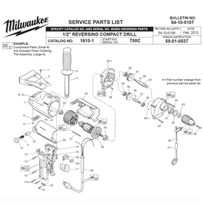 Fig-0 Diagram and Parts List for 1610-1 700C Milwaukee Electric Drill