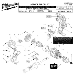 Fig-0 Diagram and Parts List for 0726-22 C26B Milwaukee Cordless Drill