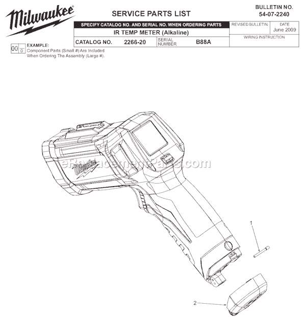 Page A Diagram and Parts List for 2266-20 SER B88A Milwaukee Miscellaneous