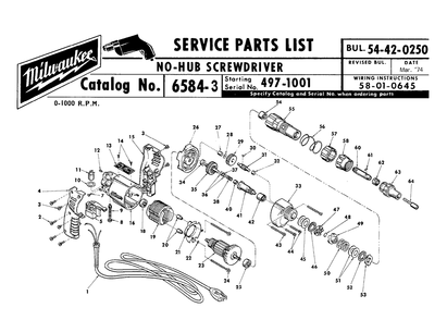 Fig-0 Diagram and Parts List for 6584-3 497-1001 Milwaukee Electric Drill