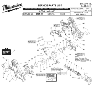 Fig-0 Diagram and Parts List for 2625-21CT C41A Milwaukee Saw