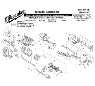 Fig-0 Diagram and Parts List for 6518-4 859B Milwaukee Saw