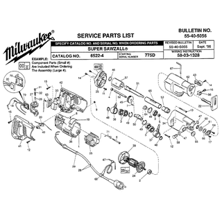 Fig-0 Diagram and Parts List for 6522-4 775D Milwaukee Saw