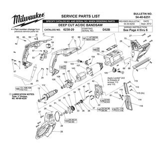 Fig-0 Diagram and Parts List for 6238-20 D52B Milwaukee Saw