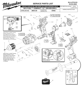 Fig-0 Diagram and Parts List for 2603-22 D55A Milwaukee Cordless Drill