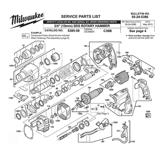 Fig-0 Diagram and Parts List for 5385-59 C36B Milwaukee Hammer Drill
