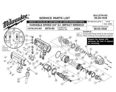 Page A Diagram and Parts List for 9076-50 240A Milwaukee Wrench