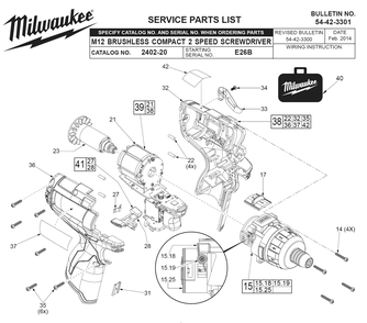 Fig-0 Diagram and Parts List for 2402-20 E26B Milwaukee Electric Drill