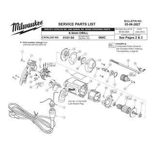 Fig-0 Diagram and Parts List for 0101-50 064C Milwaukee Electric Drill