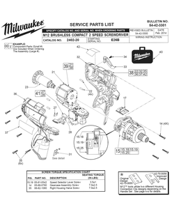 Fig-0 Diagram and Parts List for 2402-22 E26B Milwaukee Electric Drill