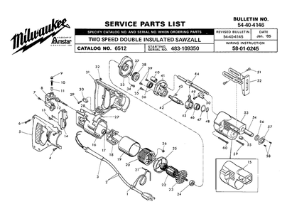 Fig-0 Diagram and Parts List for 6512-2 483-109350 Milwaukee Saw