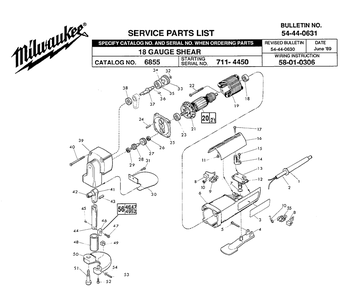Fig-0 Diagram and Parts List for 6855 711-4450 Milwaukee Nibbler & Shears