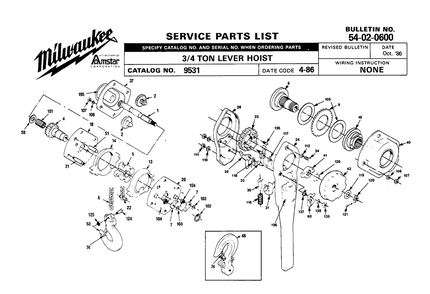 Fig-0 Diagram and Parts List for 9531 4-86 Milwaukee Hoist & Winch