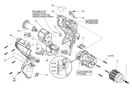 Fig-0 Diagram and Parts List for 2403-20 E27D Milwaukee Cordless Drill