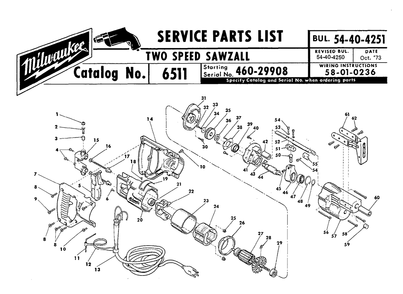 Fig-0 Diagram and Parts List for 6511-2 460-29908 Milwaukee Saw