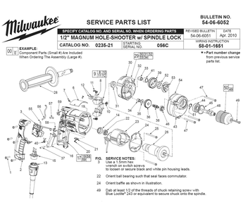 Fig-0 Diagram and Parts List for 0235-21 056C Milwaukee Electric Drill
