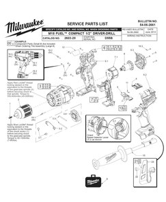 Fig-0 Diagram and Parts List for 2603-20 D55B Milwaukee Cordless Drill