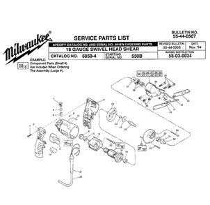 Fig-0 Diagram and Parts List for 6850-4 550B Milwaukee Nibbler & Shears