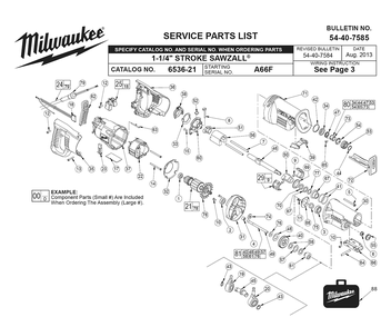 Fig-0 Diagram and Parts List for 6536-21 A66F Milwaukee Saw