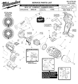 Fig-0 Diagram and Parts List for 2602-22CT C15C Milwaukee Cordless Drill