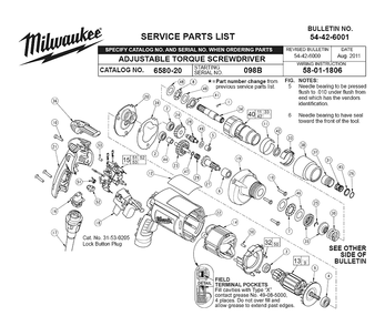 Fig-0 Diagram and Parts List for 6580-20 098B Milwaukee Electric Drill