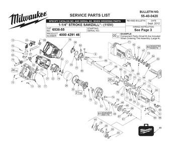 Fig-0 Diagram and Parts List for 6538-55 4000429146 Milwaukee Reciprocating Saw