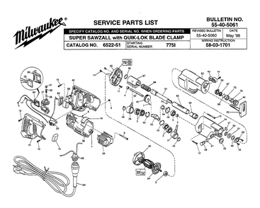 Fig-0 Diagram and Parts List for 6522-51 775I Milwaukee Saw