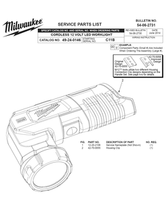 Fig-0 Diagram and Parts List for 49-24-0146 C11B Milwaukee Worklight & Flashlight