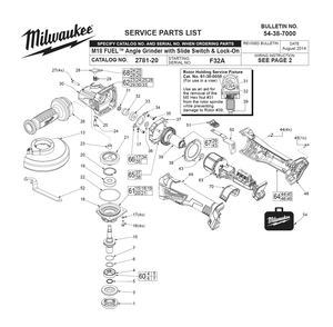 Fig-0 Diagram and Parts List for 2781-20 F32A Milwaukee Angle Grinder