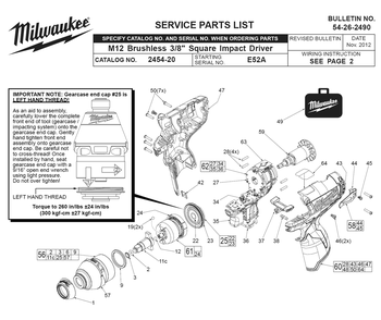 Fig-0 Diagram and Parts List for 2454-20 E52A Milwaukee Impact Driver