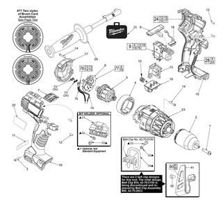 Fig-0 Diagram and Parts List for 2602-059 D37A Milwaukee Cordless Drill