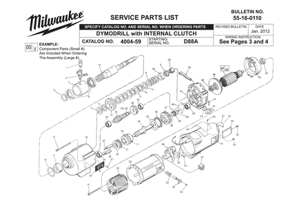 Fig-0 Diagram and Parts List for 4004-59 D88A Milwaukee Hammer Drill