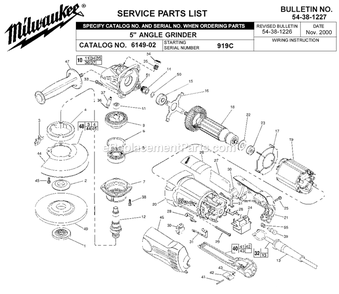 Page A Diagram and Parts List for 6149-02 919C Milwaukee Sander Grinder
