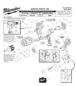Fig-0 Diagram and Parts List for 2604-20 D56B Milwaukee Cordless Drill